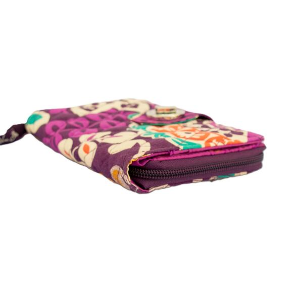 VERA BRADLEY Plumb Crazy Pattern Quilted Turn Lock Wallet Purple Clutch - Picture 7 of 9